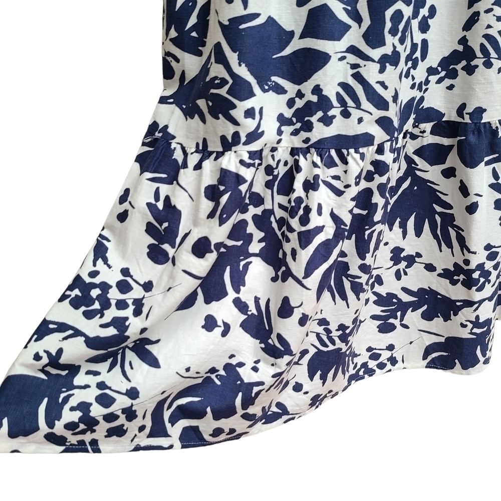 NWT Magaschoni Linen Blend Floral Dress Blue White Costal Vacation Size Small - Picture 5 of 12